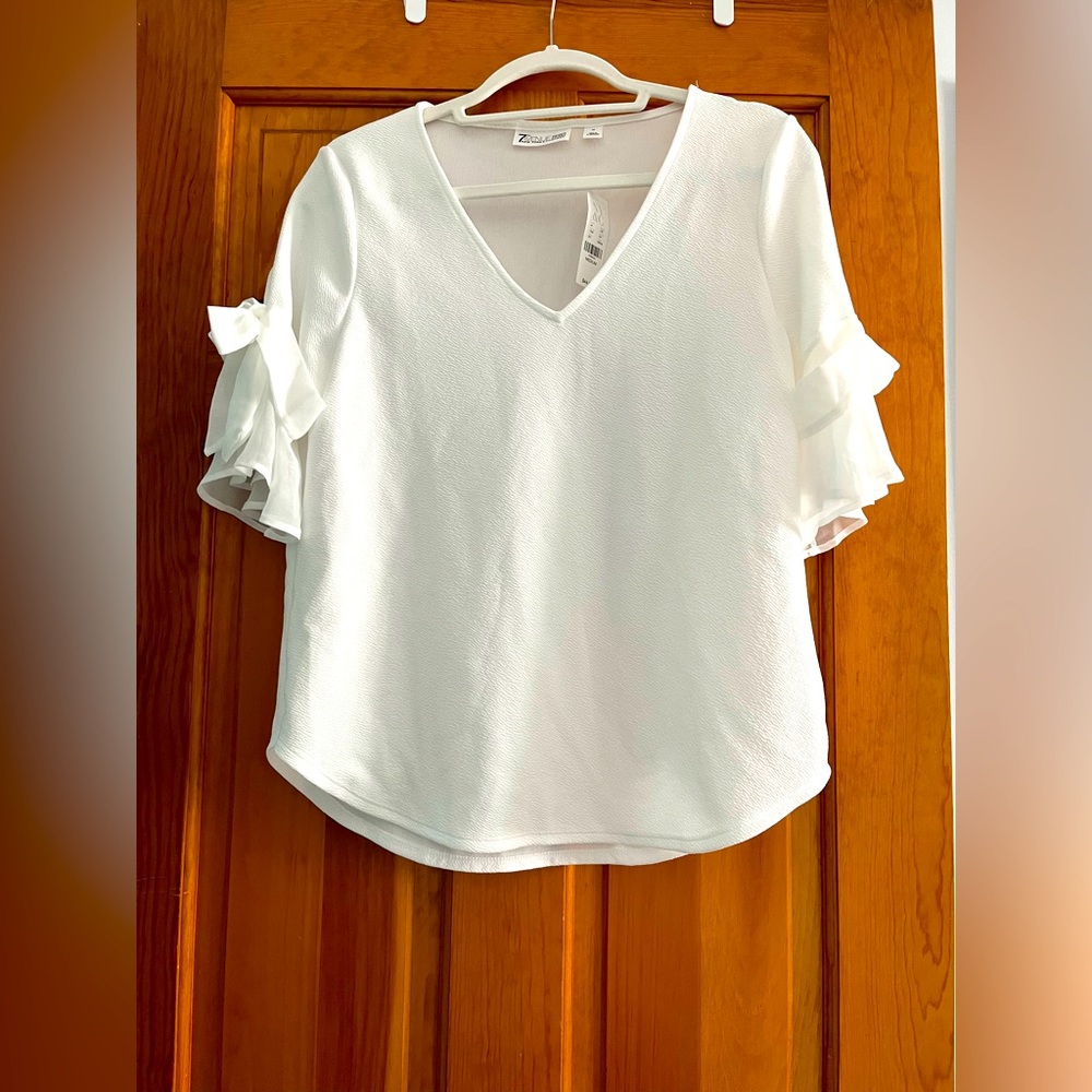 NWT Short sleeve v-neck white blouse with fancy sleeves